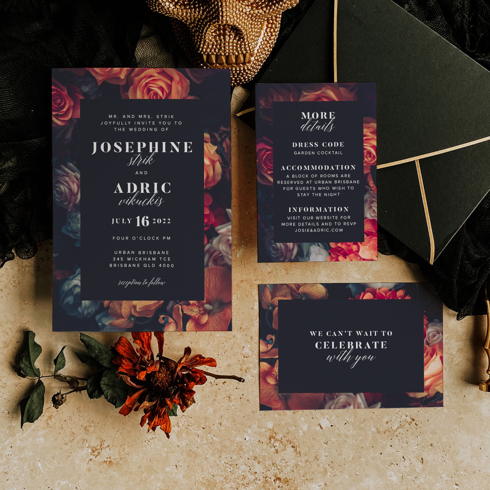 Dark Wild Flowers Wedding Invitation