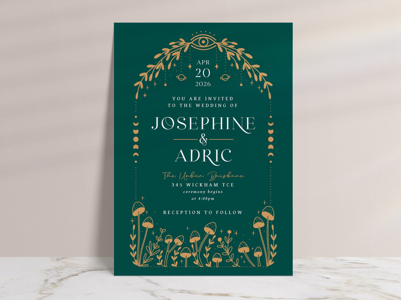 Emerald Woodland Celestial Wedding Invitation