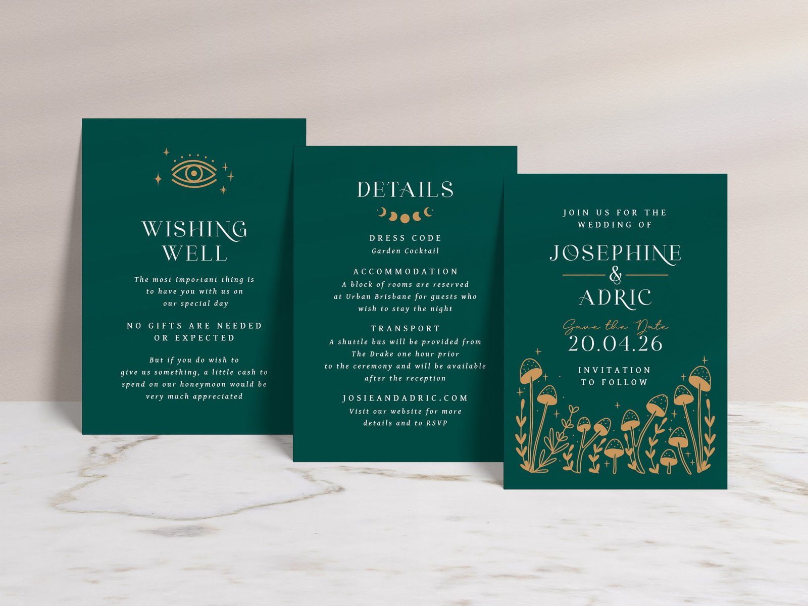 Emerald Woodland Celestial Wedding Invitation Suite