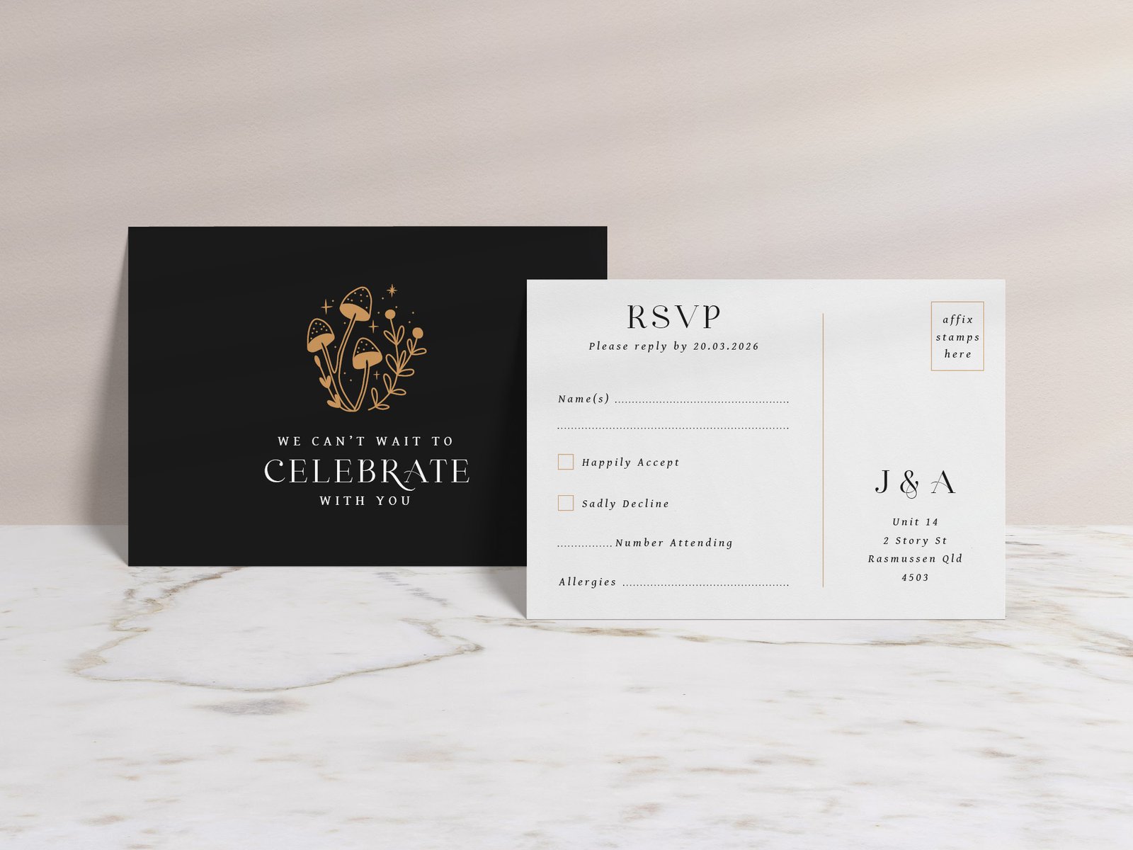 Woodland Celestial Wedding RSVP Cart