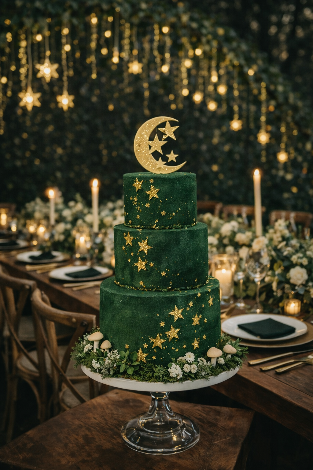 Emerald Woodland Celestial Wedding Cake