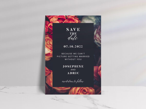 Dark Florals Save the Date Cards