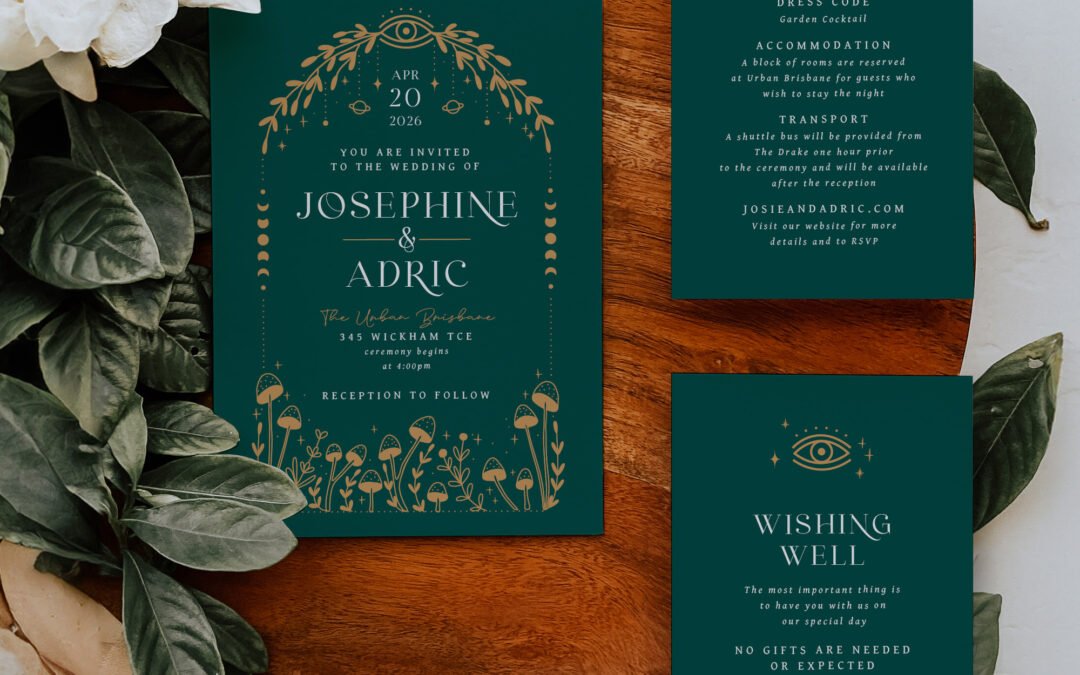Emerald Woodland Wedding Invitation Suite